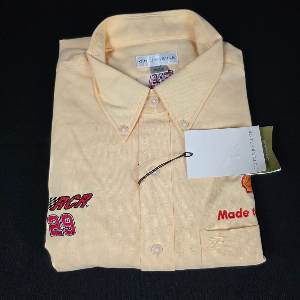 Cutter & Buck Men's Casual Button-Down Shirt Yellow L Cotton NASCAR RCR 29